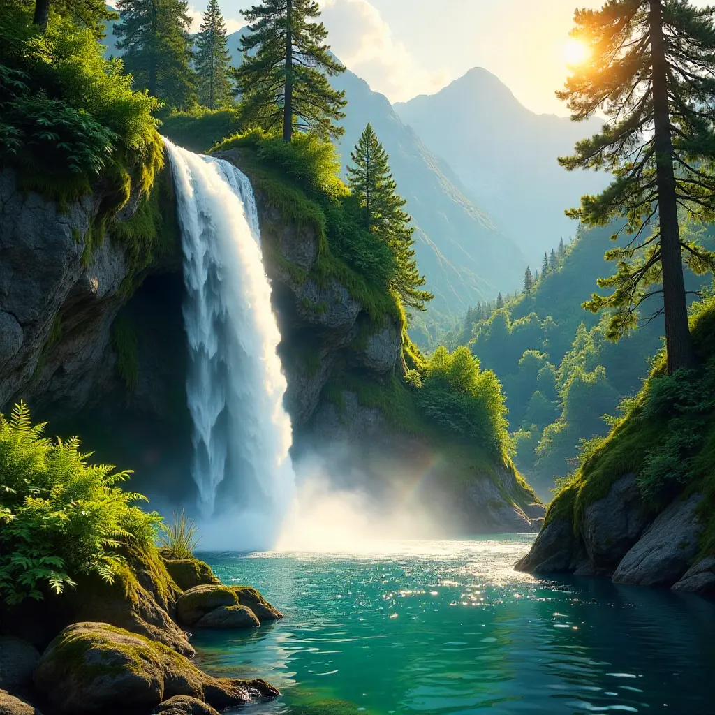 Emerald Cascade in a Lush Forest Vale