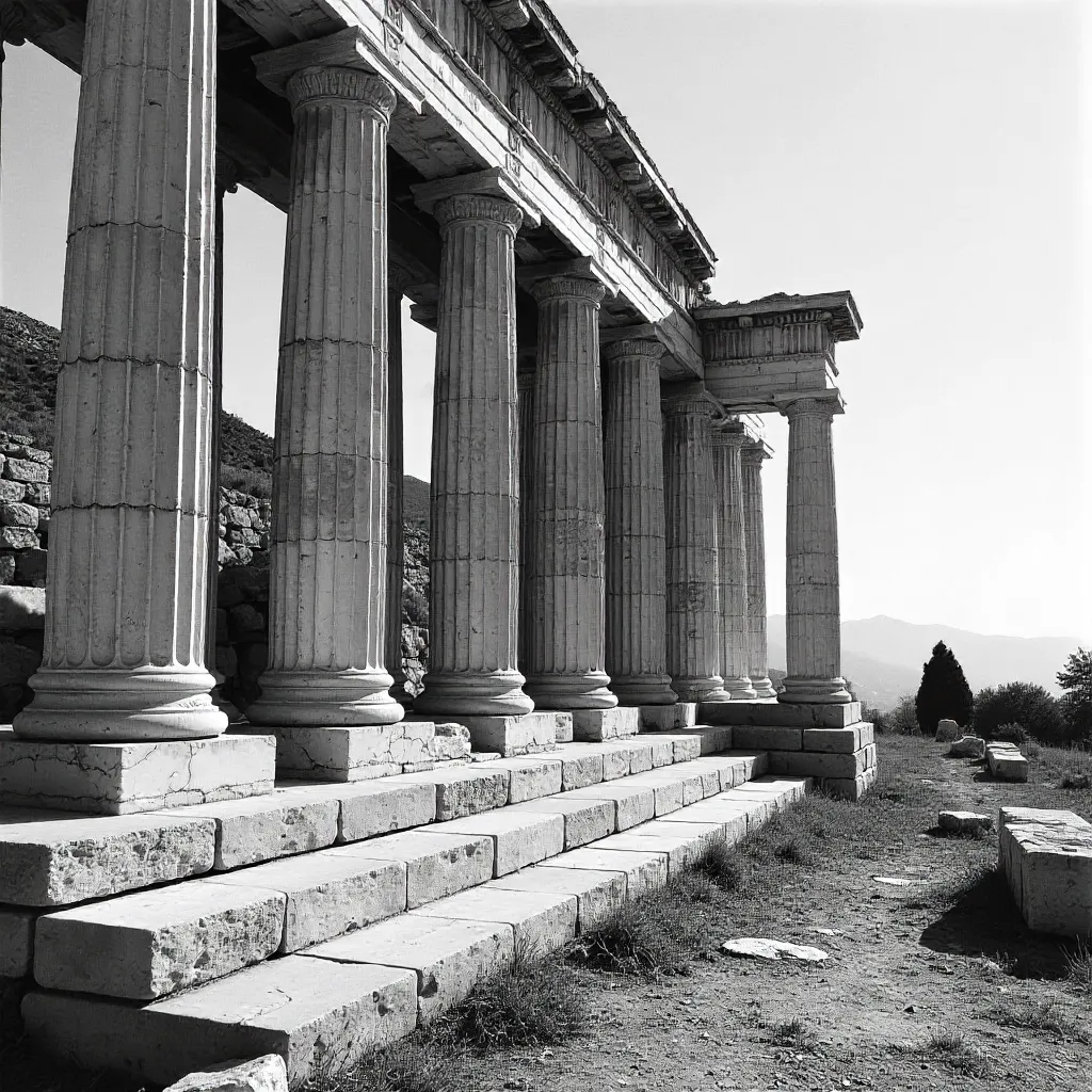 Monochrome Roman Temple with Iconic Columns