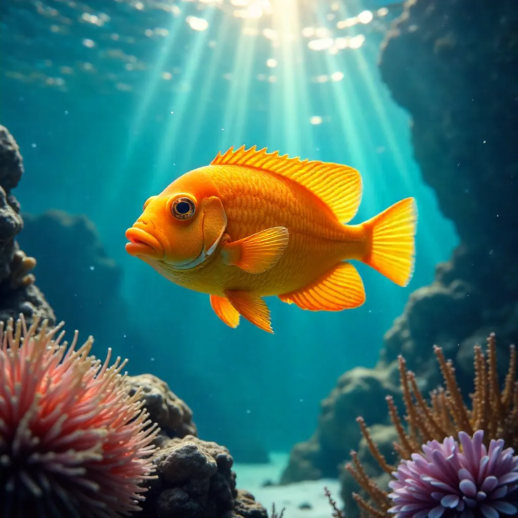 Bright Orange Fish in Crystal Clear Underwater Scene