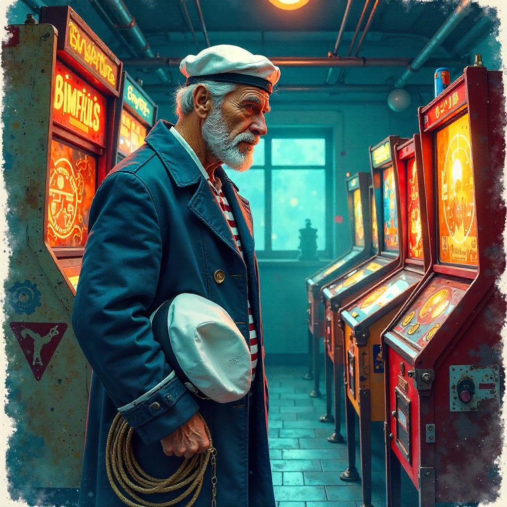 Watercolor Sailor in a Neon Arcade