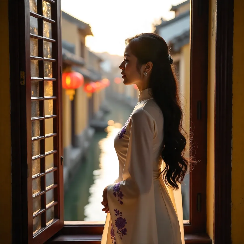 Ao Dai by a Window in Hội An: Cultural Elegance