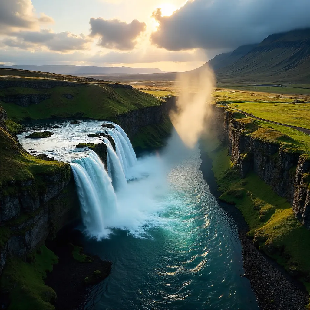 Aerial Majesty over Skógafoss Waterfall, Iceland