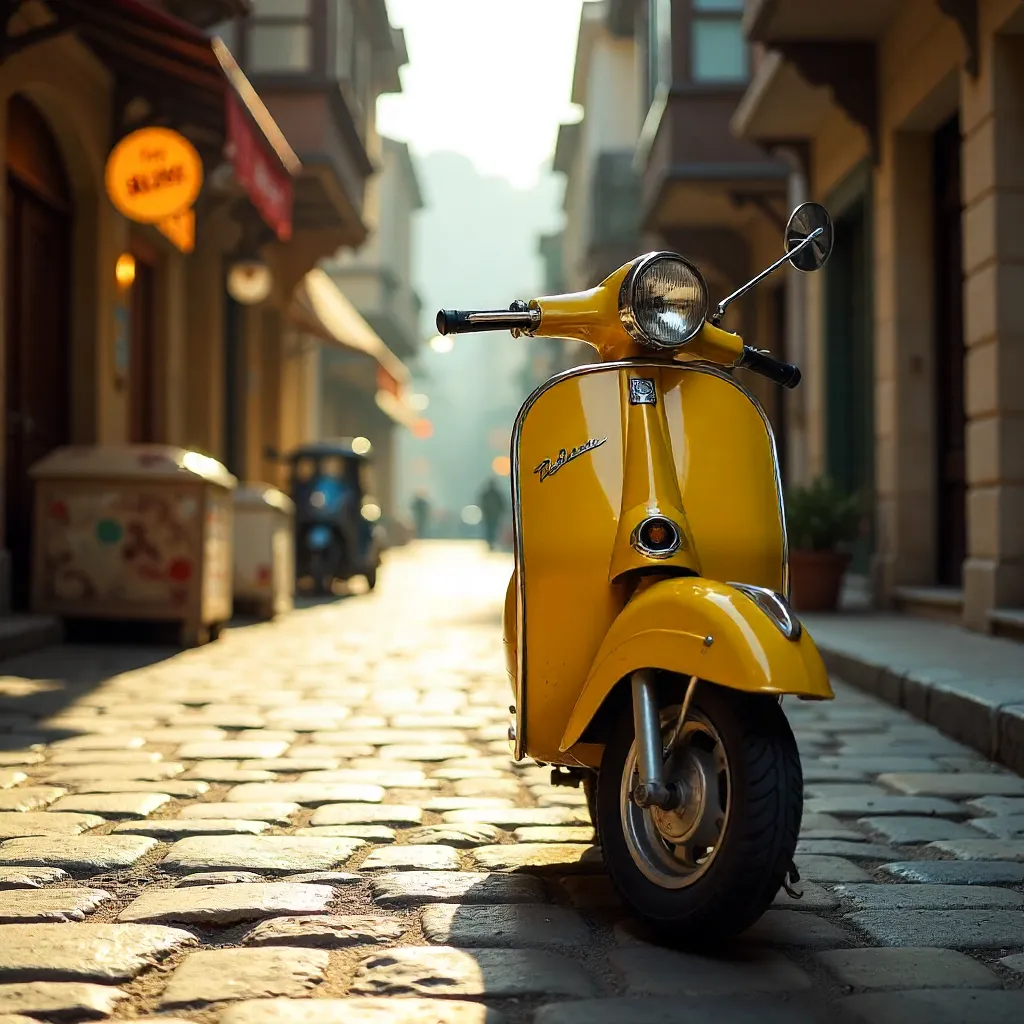 Yellow Scooter in Bursa: Nostalgic Cobblestones
