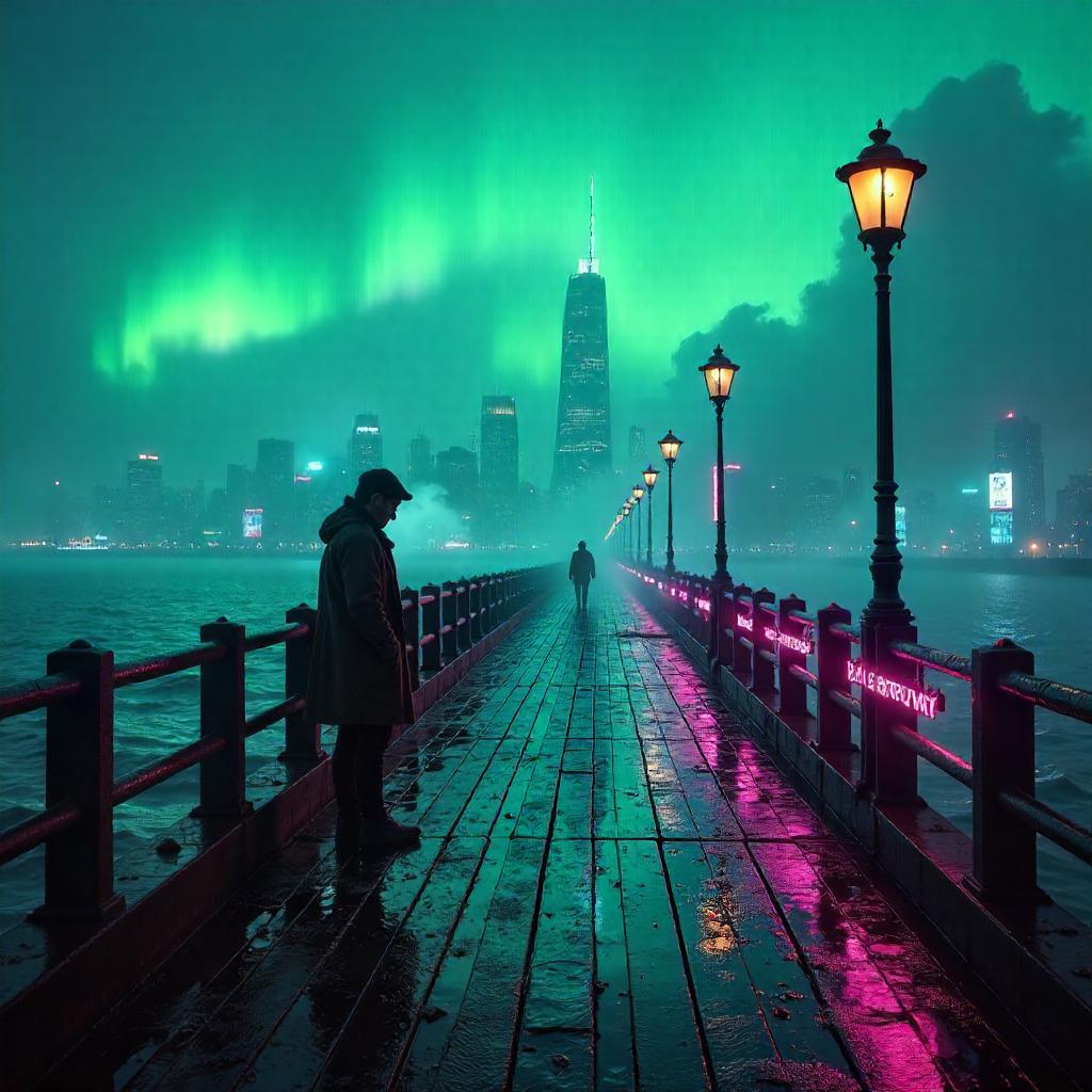 Aurora Neon Pier: Cyberpunk Night on the Dock