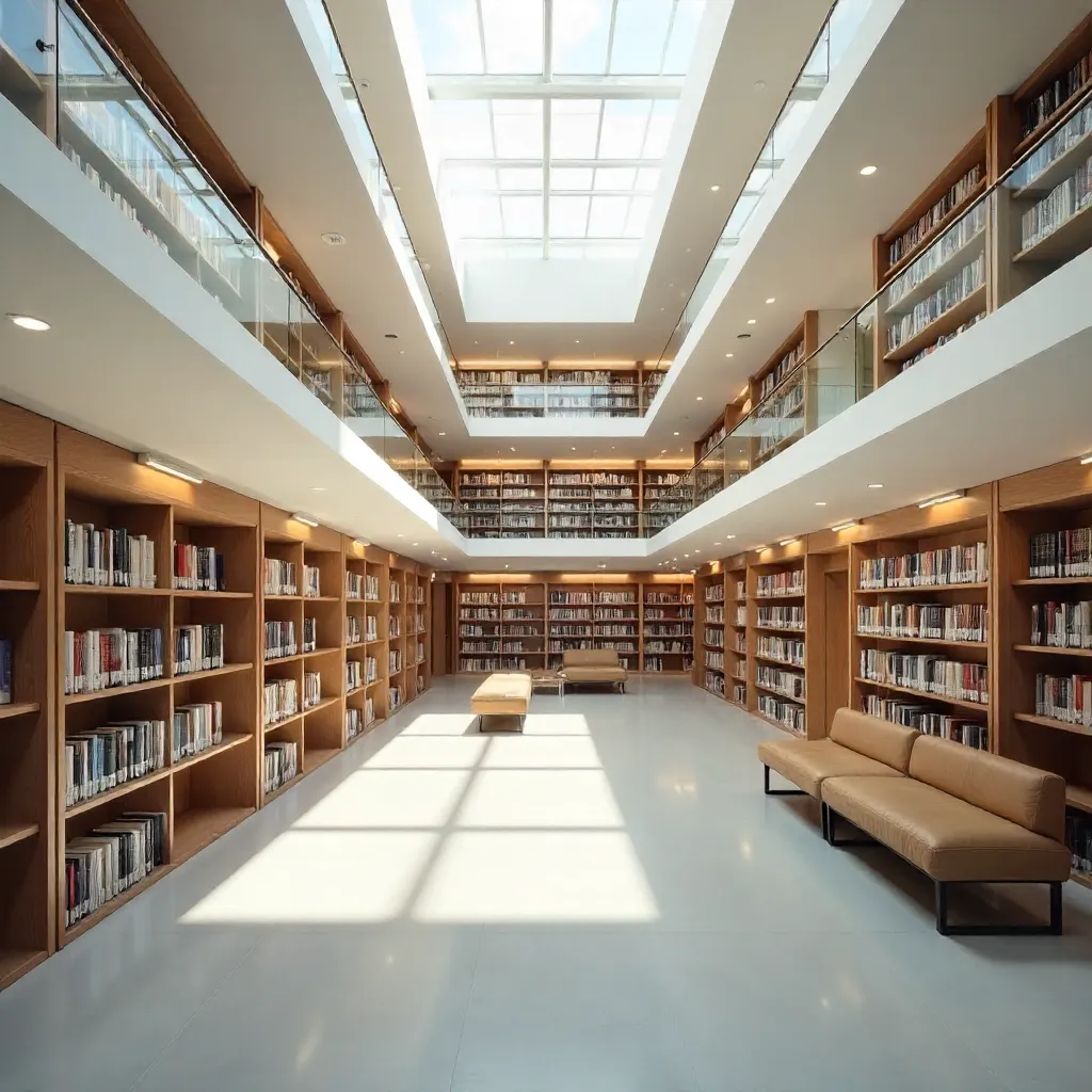 Minimalist Multi-Level Contemporary Library Interior