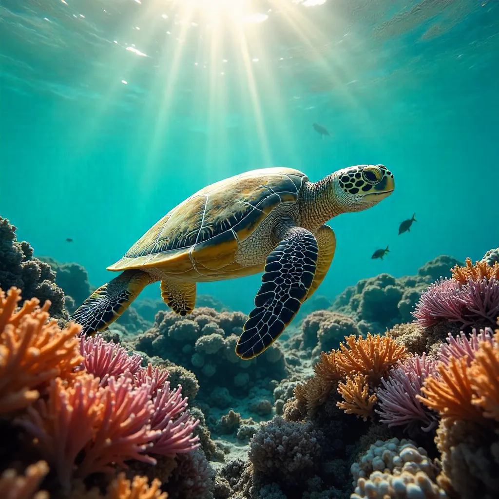 Serene Sea Turtle Gliding in Marsa Alam Reefs