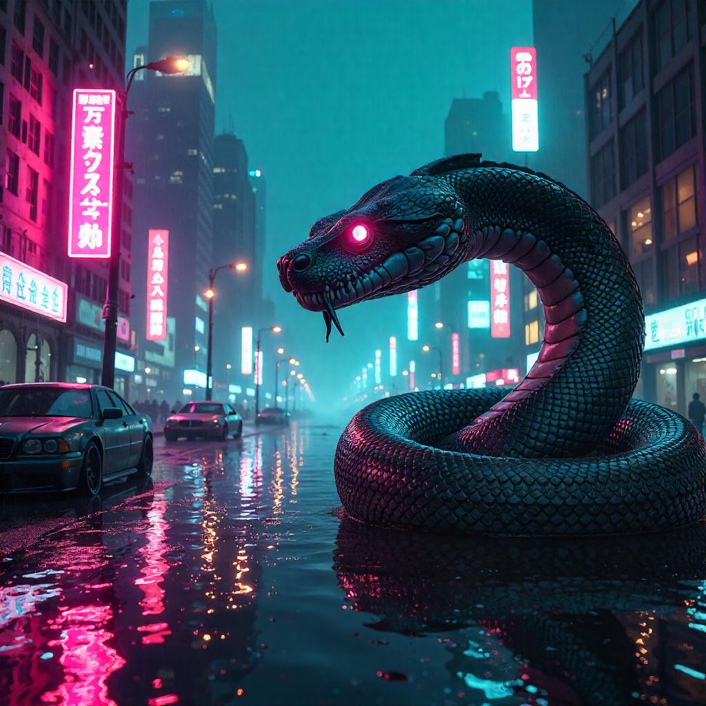 Neon Flood: A Cyberpunk Snake in a Submerged City