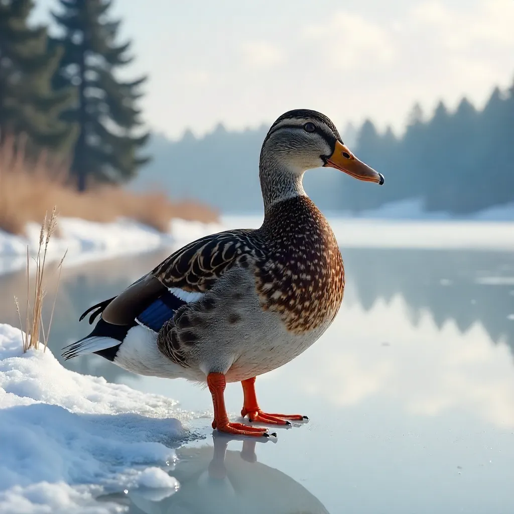 Winter Mallard on a Frozen Michigan Lake