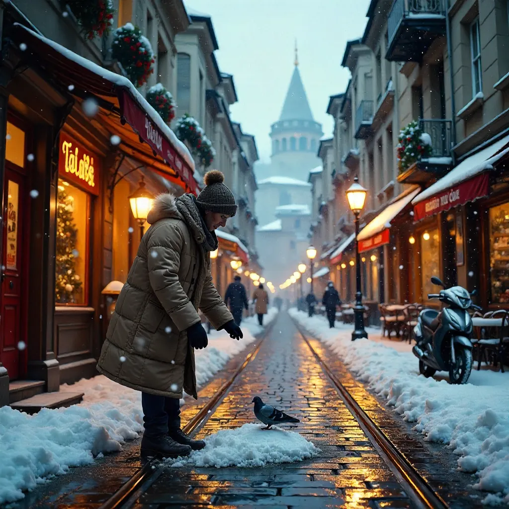 Snowy Streets of İstanbul: A Person at Play