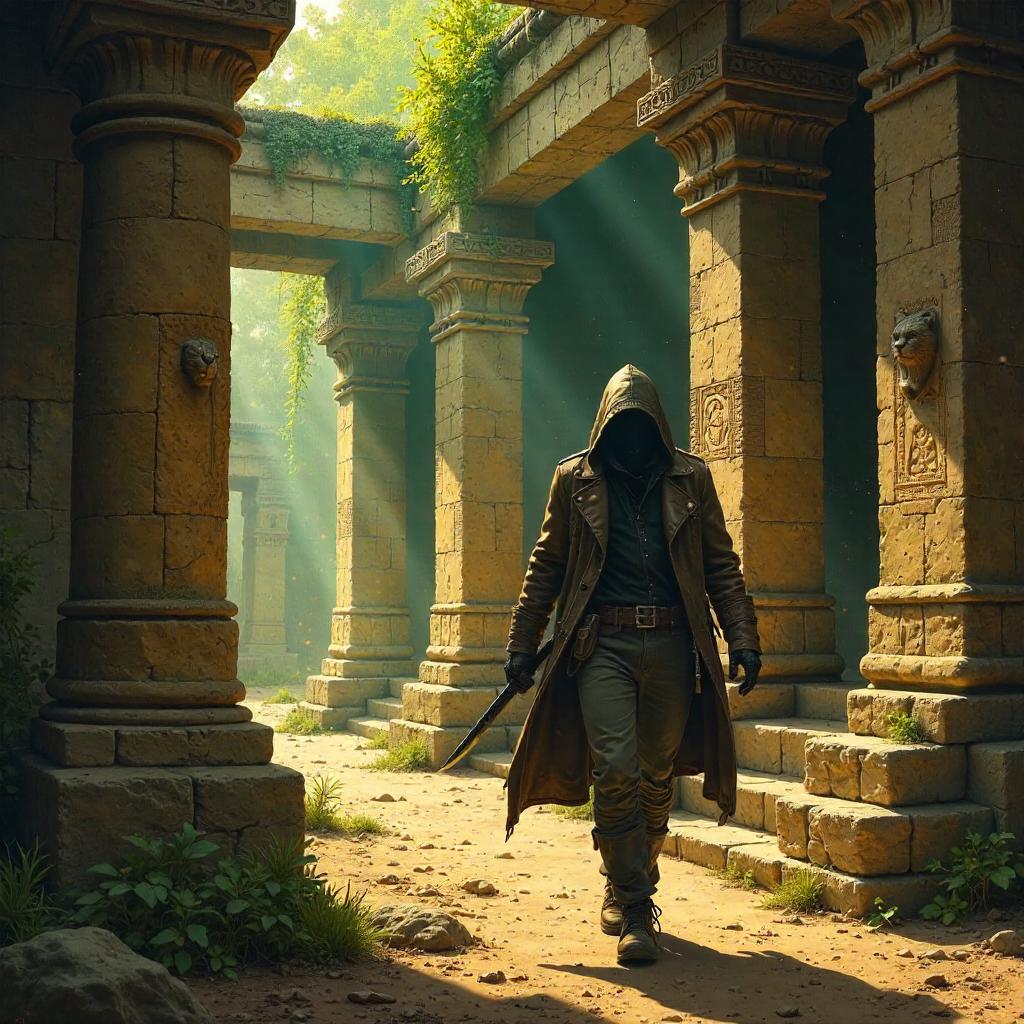 Rogue in Mayan Ruins: An Oil Painting