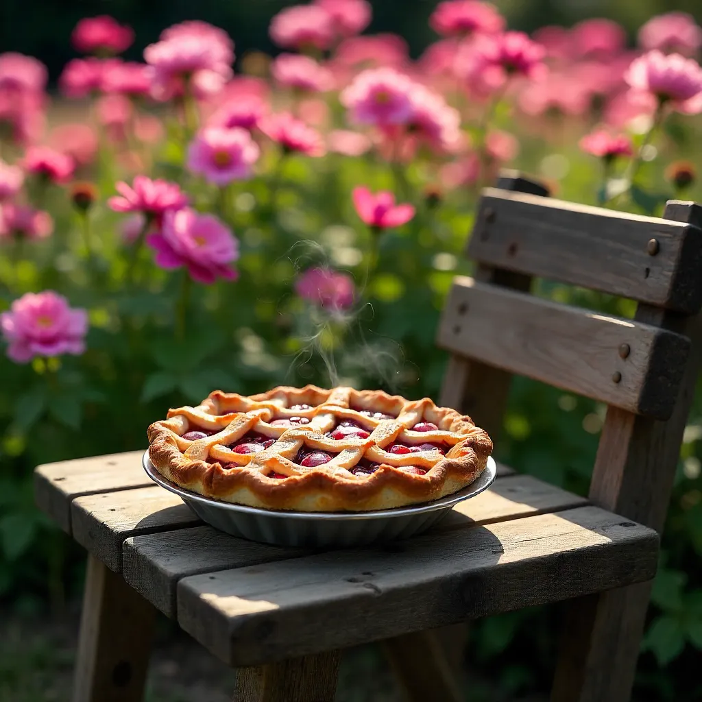 Rustic Summer Pie on a Pink Flower Bench