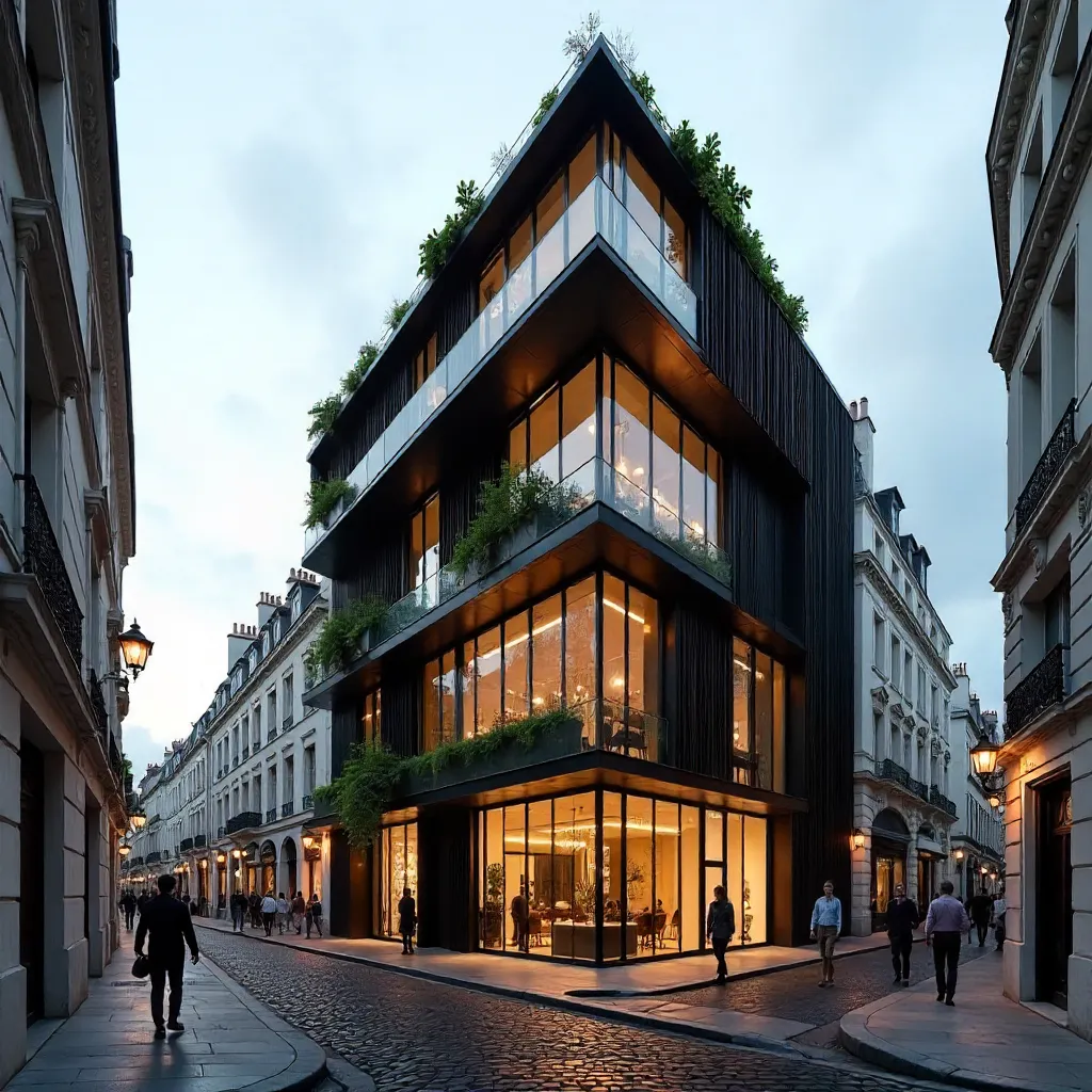 Parisian Modern Facade on Historic Paris Street