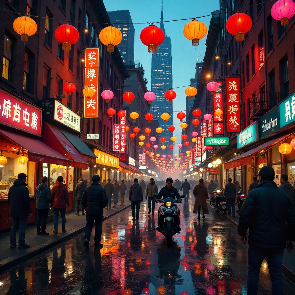Lantern-lit Streets of New York Chinatown