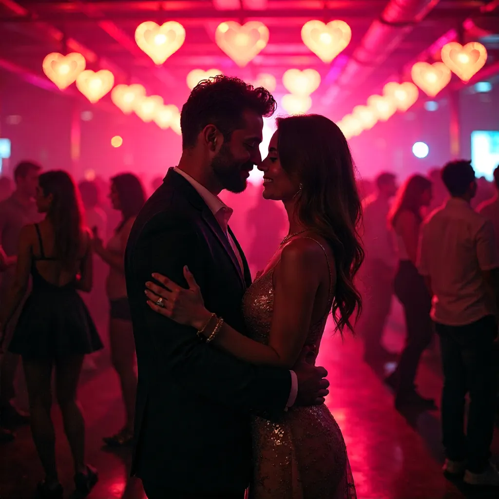 Heartlit Embrace in a Neon Club