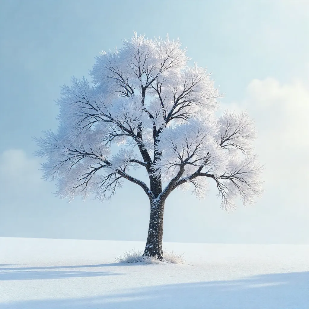 Lone Frosted Tree Against a Pure Winter White