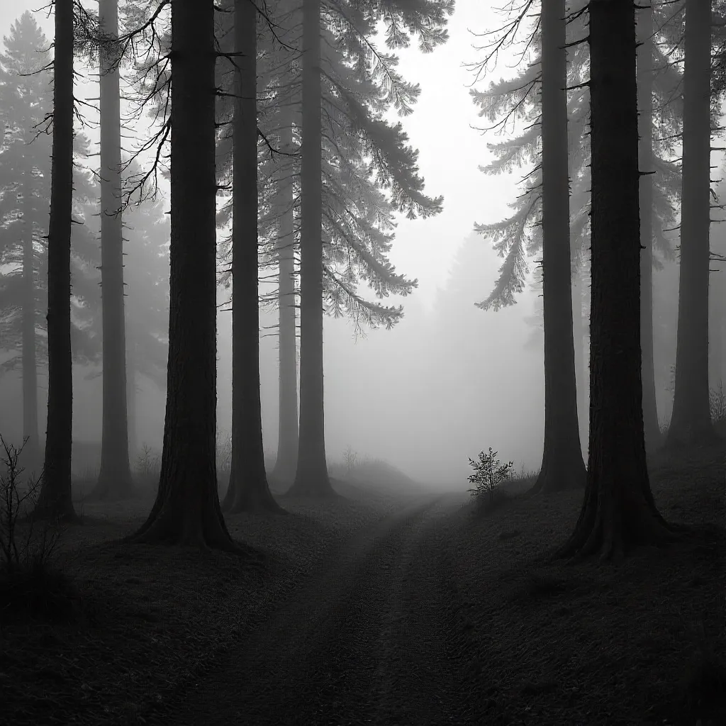 Moody Monochrome Forest in Saxony, Fog