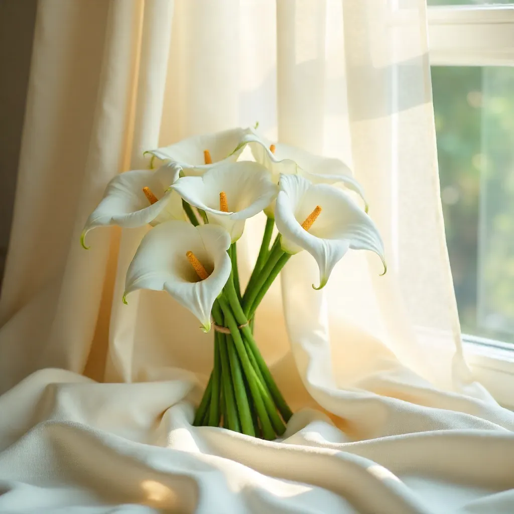 Elegant White Calla Lily Bouquet by Window