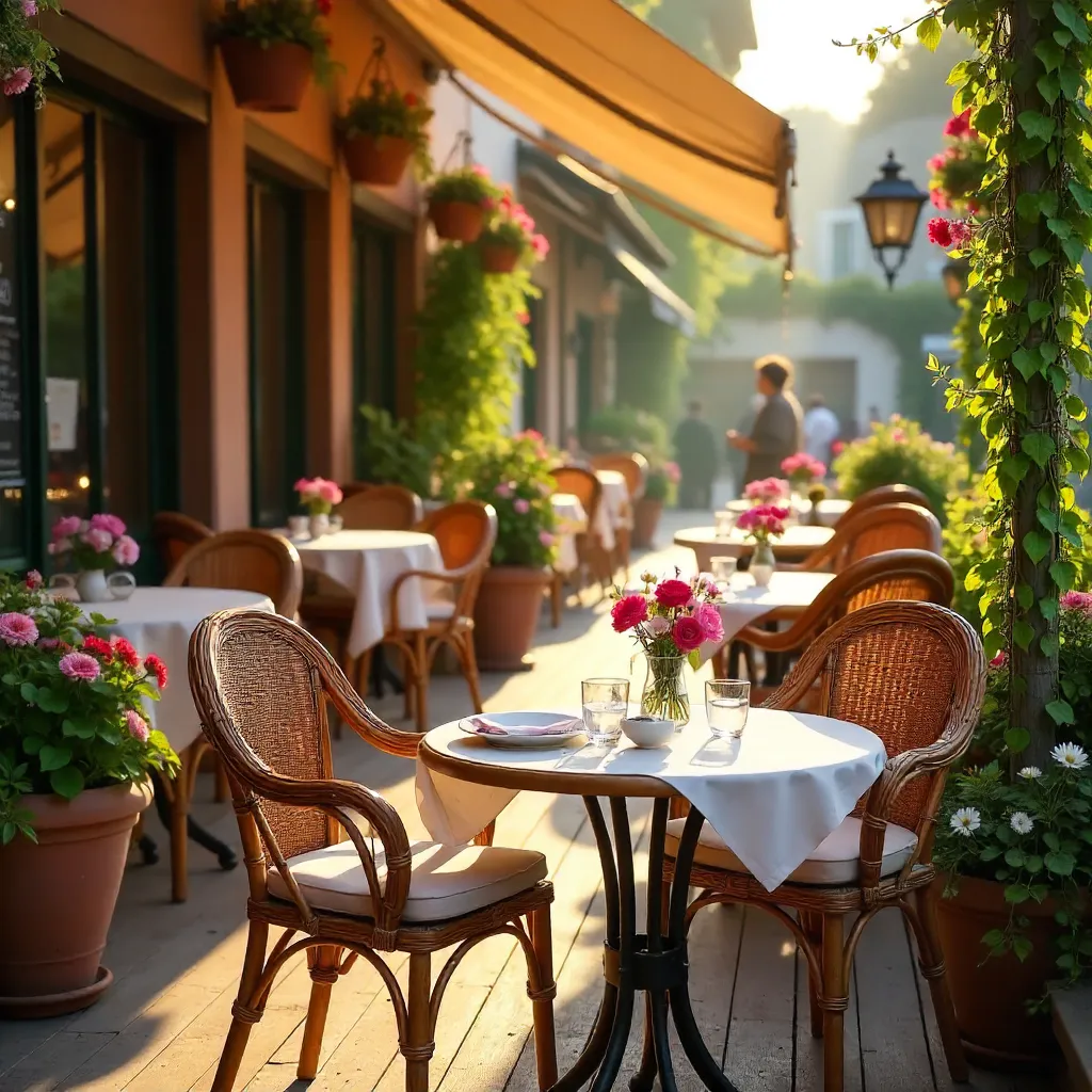 Golden Hour Café: Wicker Chairs and Florals
