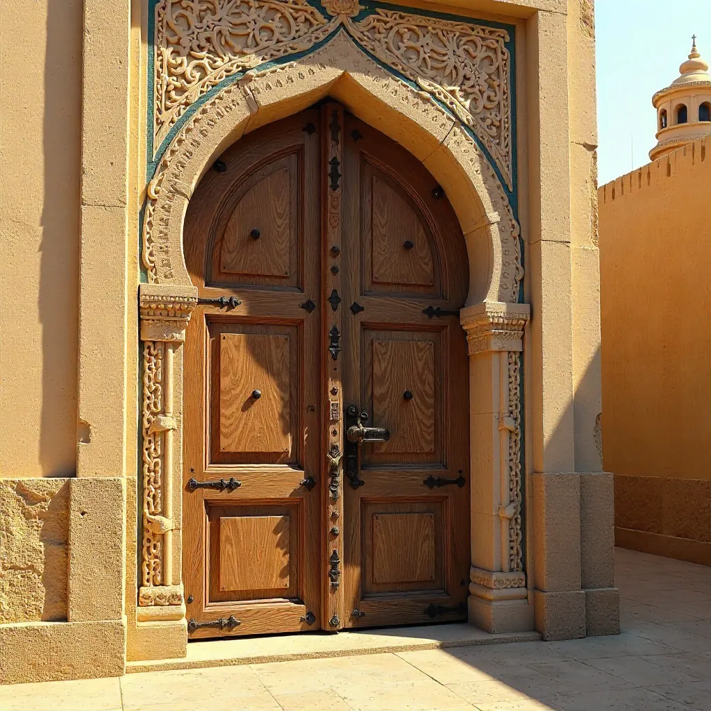 Old Dubai Door with Stucco Arch in Sandstone Light