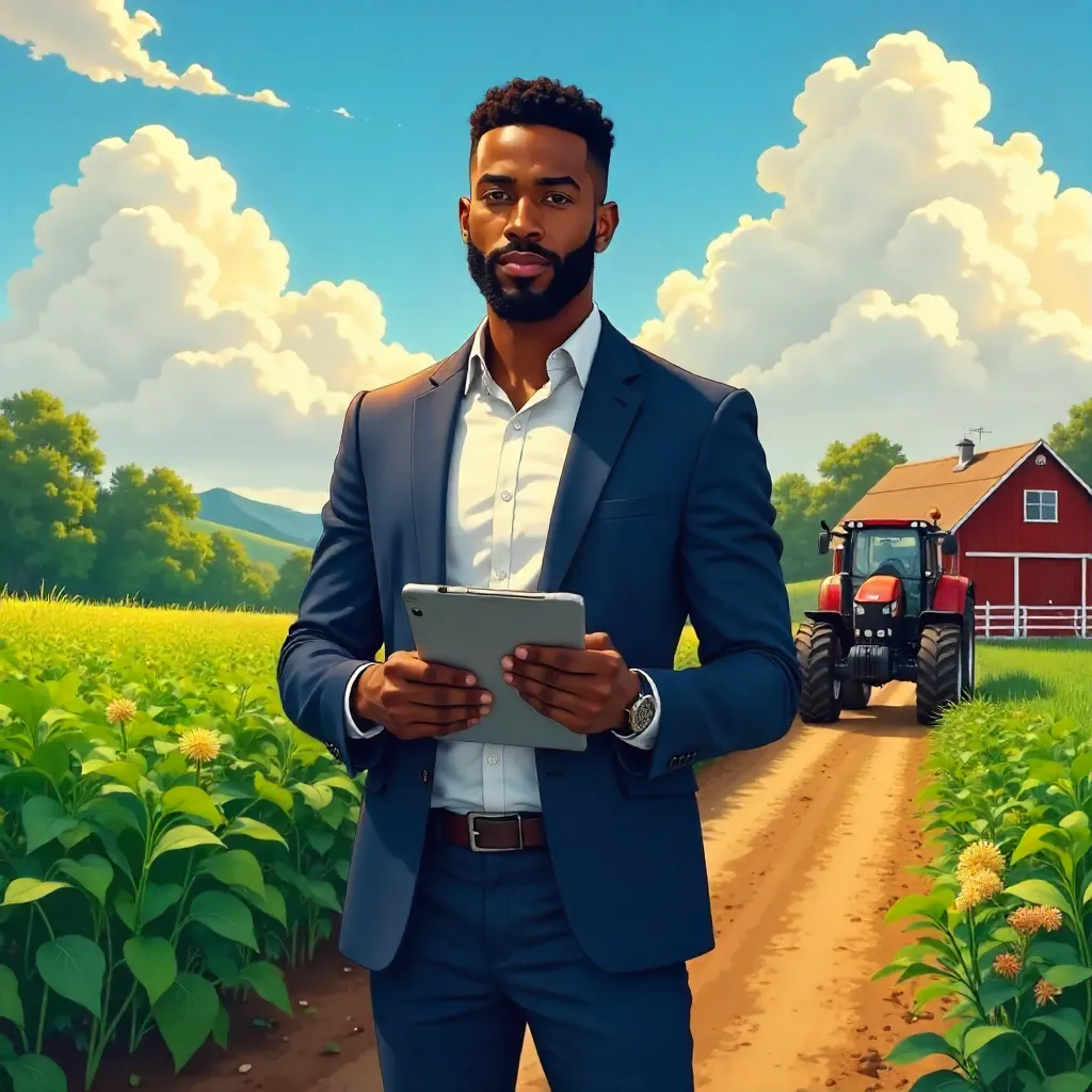 Anime Style: Professional Black Man on a Sunny Farm