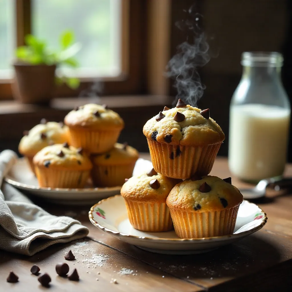 Cozy Stacks of Homemade Chocolate Chip Muffins