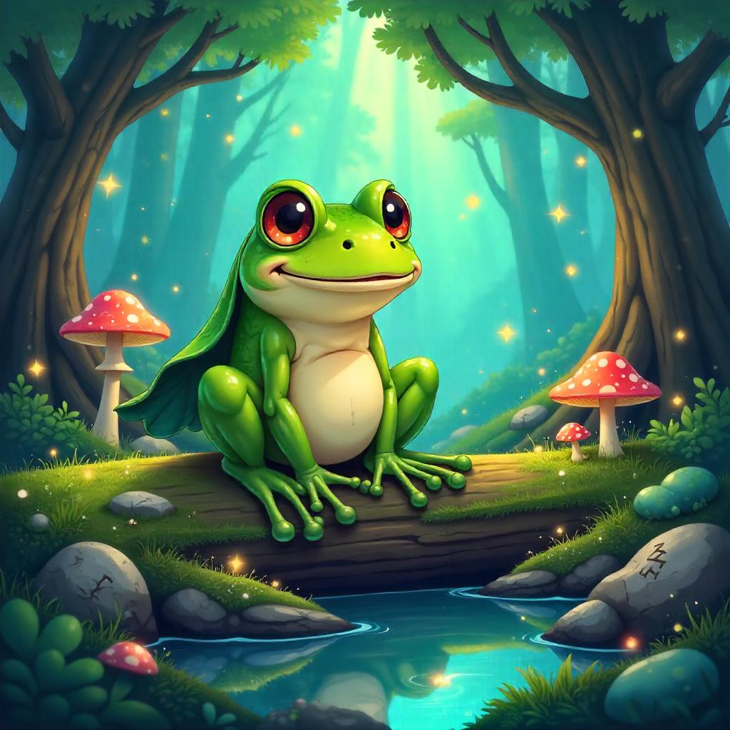 Cartoon Frog in an Enchanted Grove