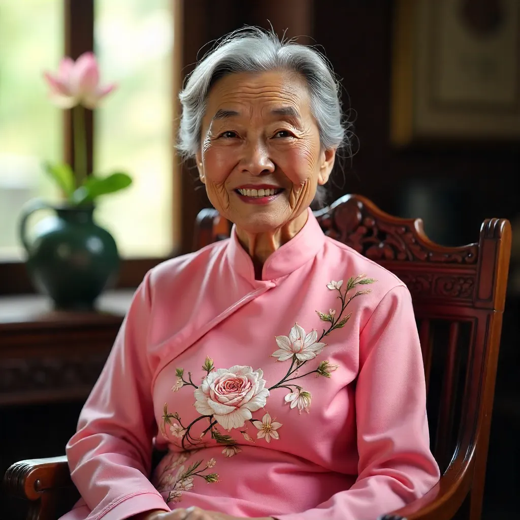Portrait of an Elderly Vietnamese Woman in Ao Dai