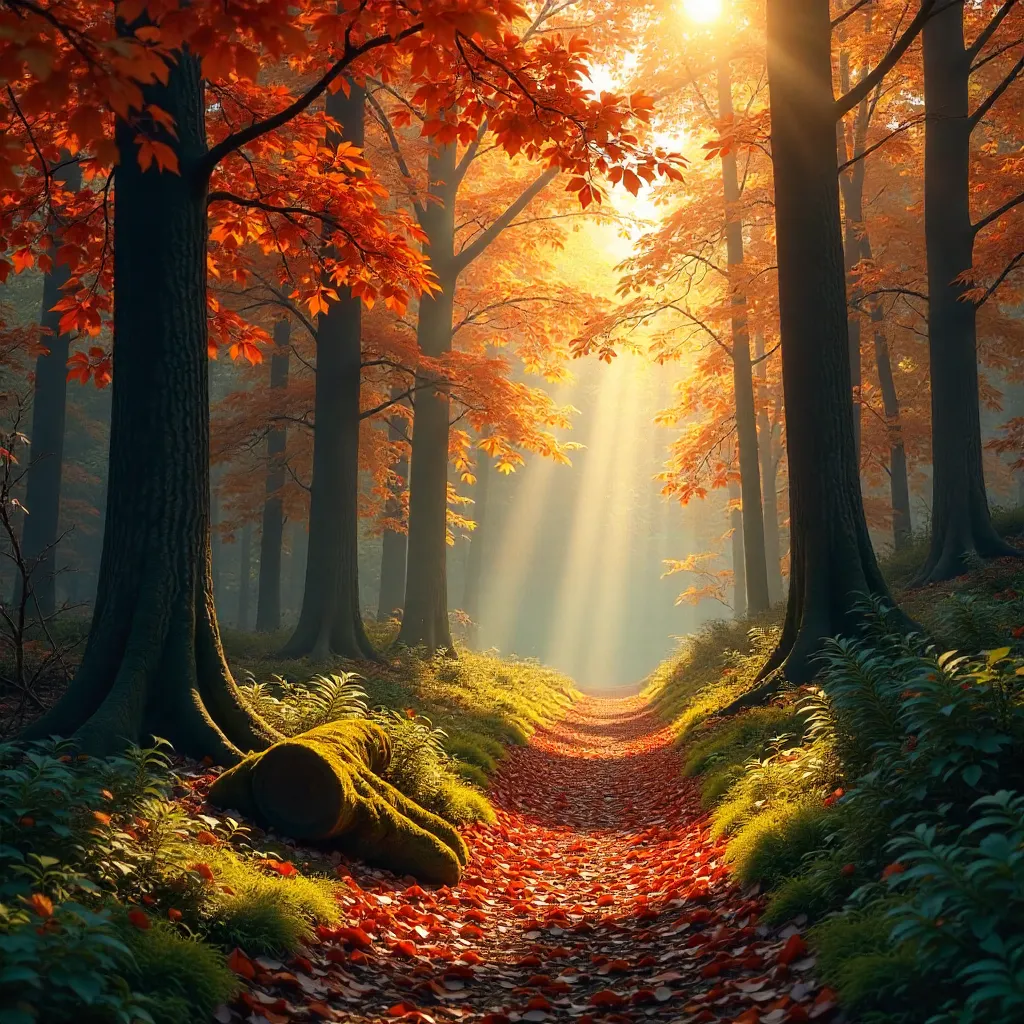 Serene Autumn Forest Path with Vibrant Foliage