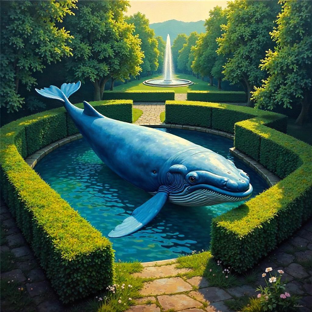 Whale in the Hedge Maze: Oil Painting Dream