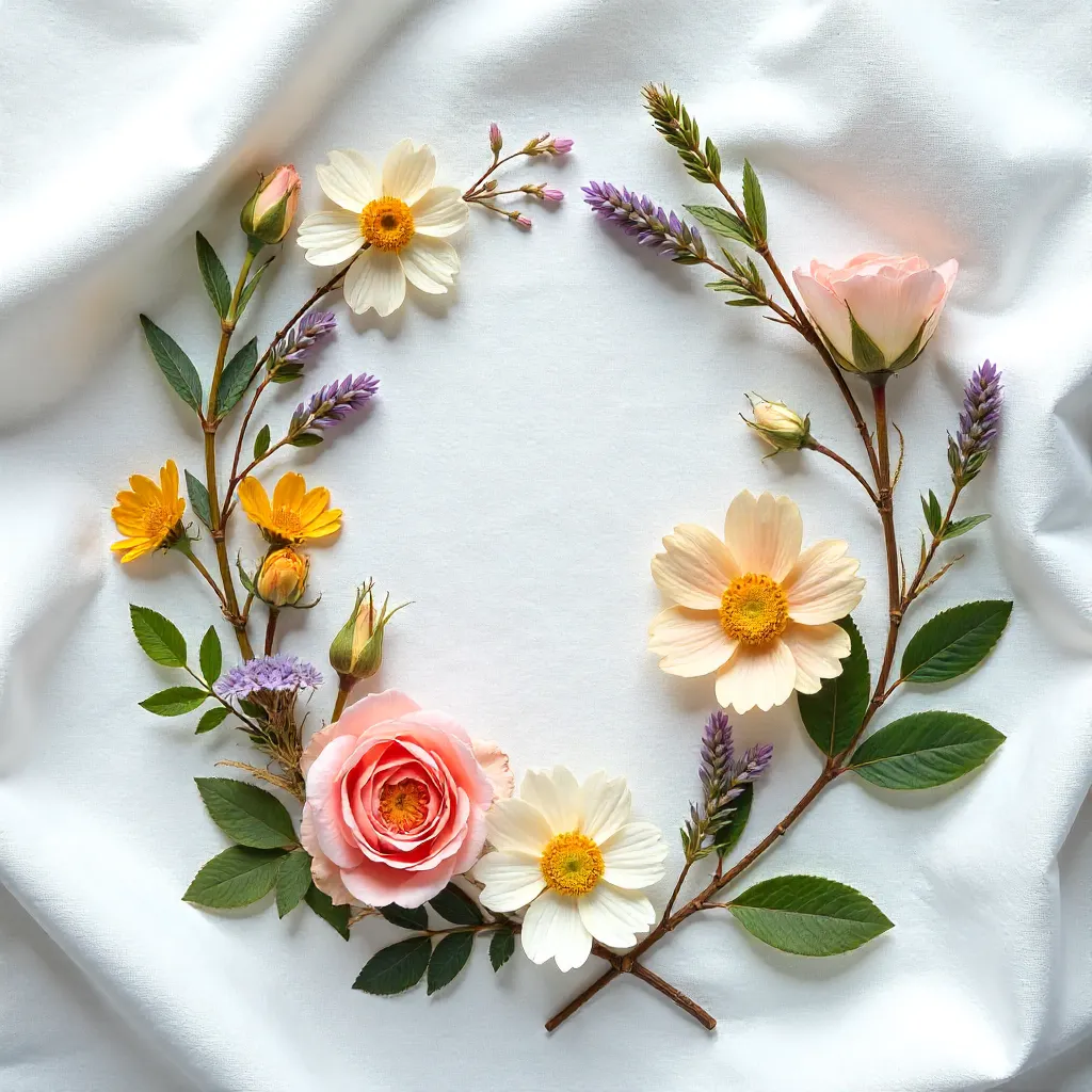 Pressed Flowers on White Fabric: A Quiet Floral Still Life