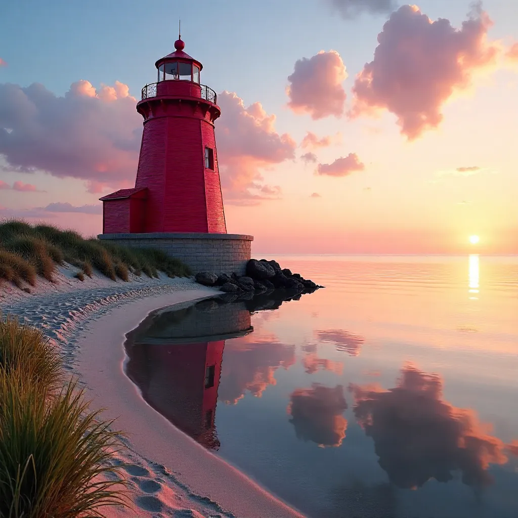 Golden Hour Reflections at Big Red Lighthouse, Holland MI