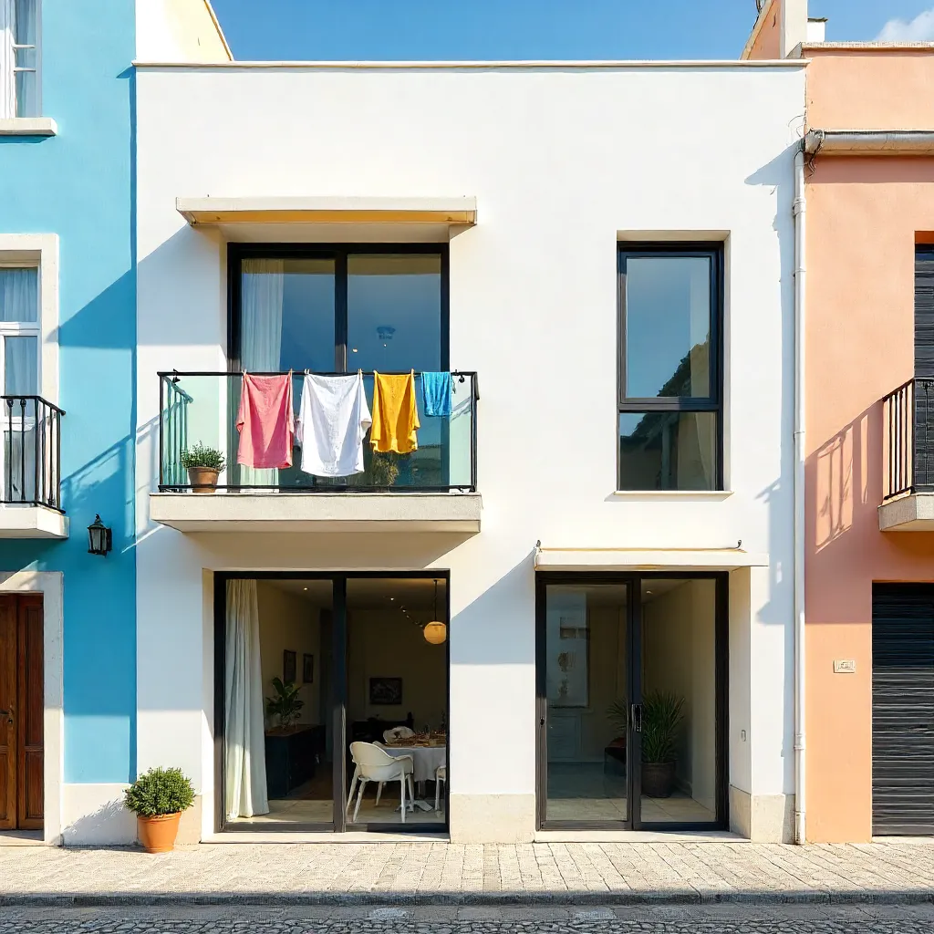 Sunny Aveiro Modern Facade with Clothesline