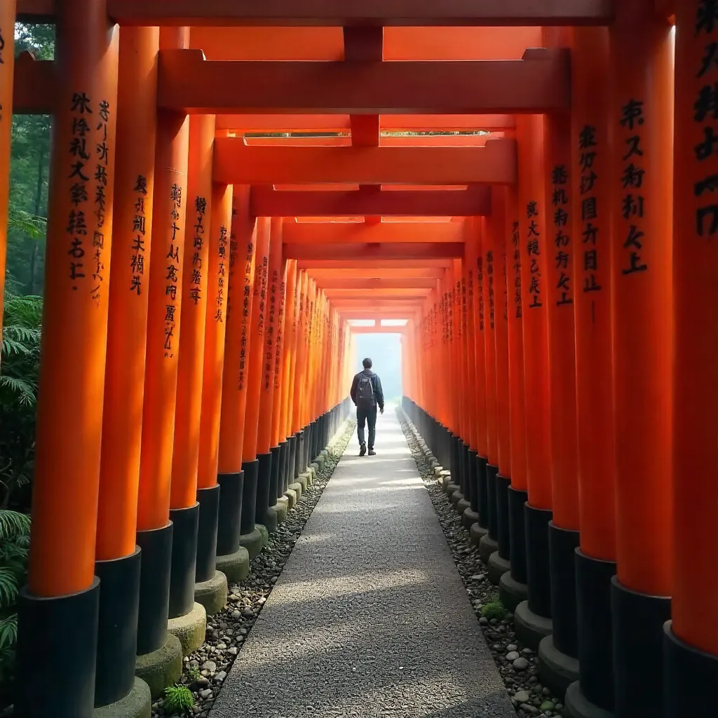 Serene Red Torii Corridor at Fushimi Inari Shrine