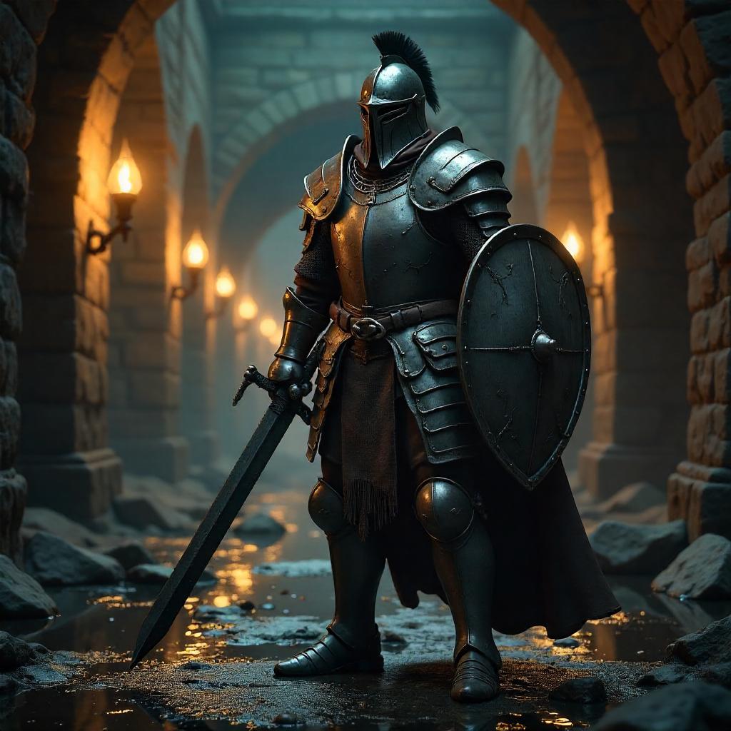Warrior in Castle Dungeon: 3D Render