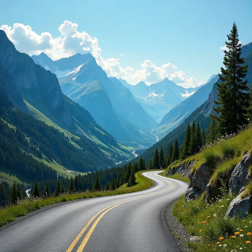 Winding Mountain Road Through Vast Landscape
