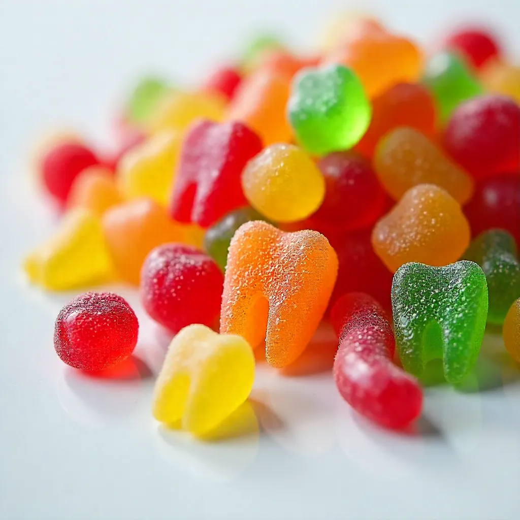 Vibrant Gummy Candy Mosaic: Teeth Shapes & Sour Delights