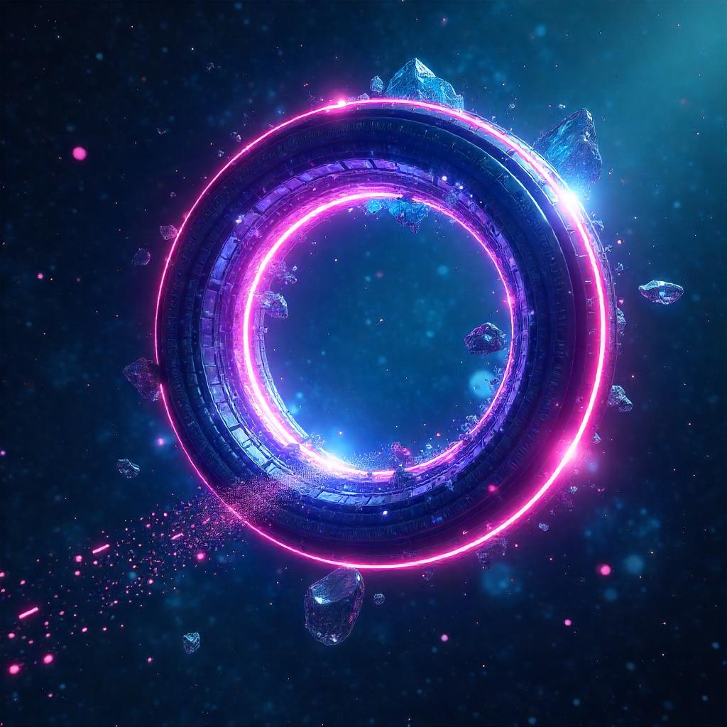 Weightless Neon Portal in Digital Space