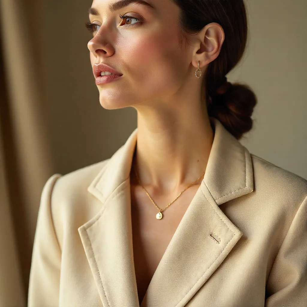 Close-Up: Beige Coat and Minimalist Jewelry