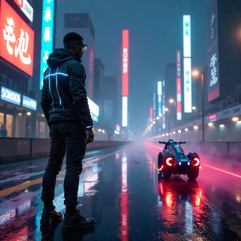 Neon Rider at the Cyberpunk Racing Track