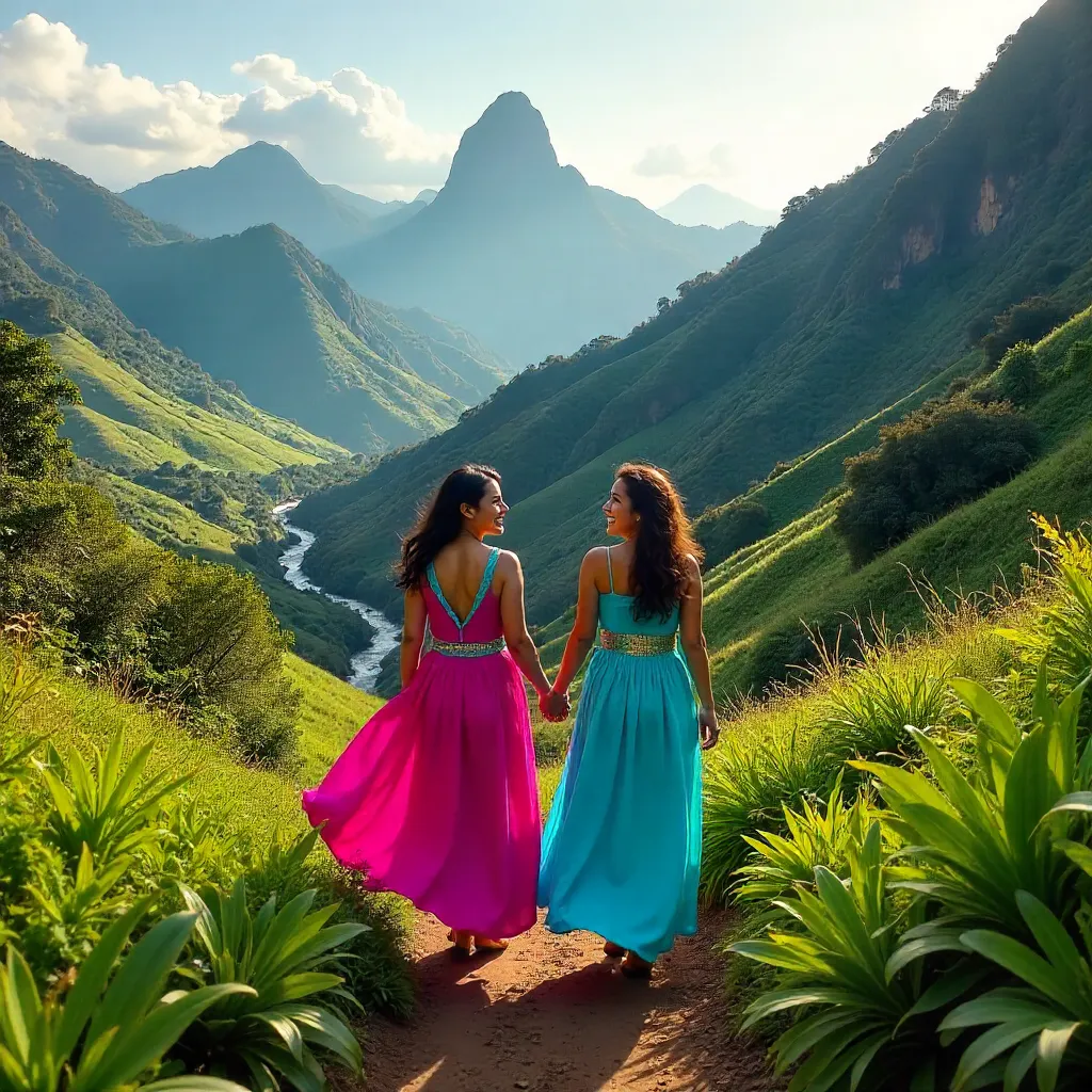 Sisters in Colorful Dresses in Tingo María Hills