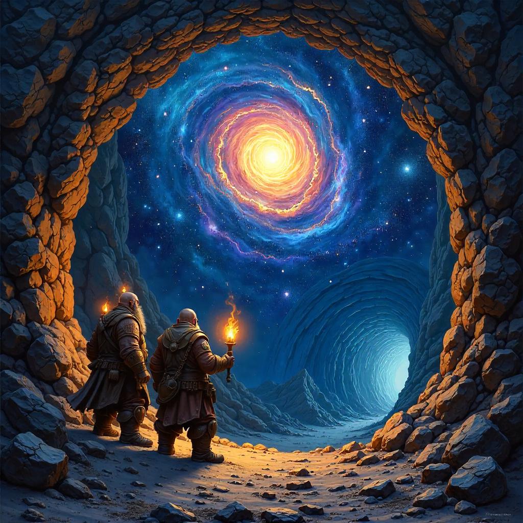 Galaxy Over Dwarven Mine: An Oil Painting