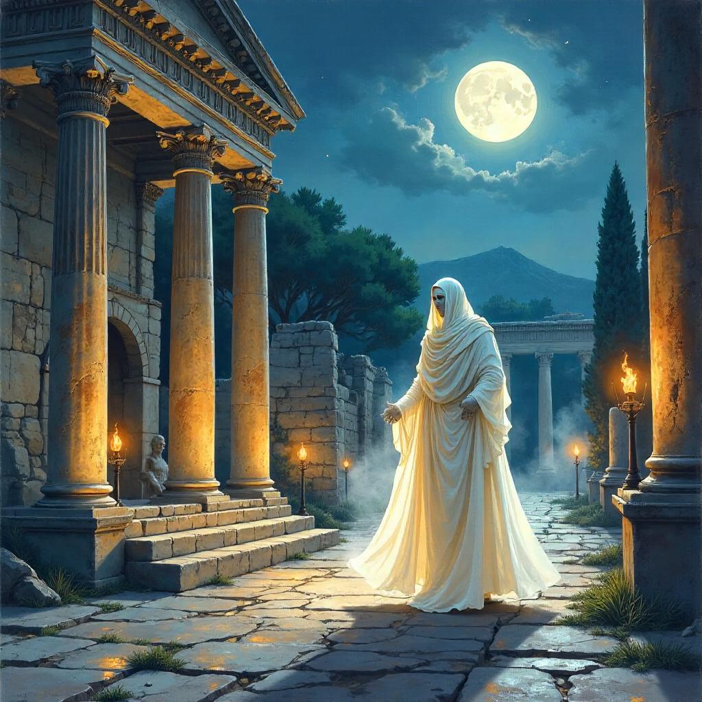 Specter Over Roman Ruins in Watercolor