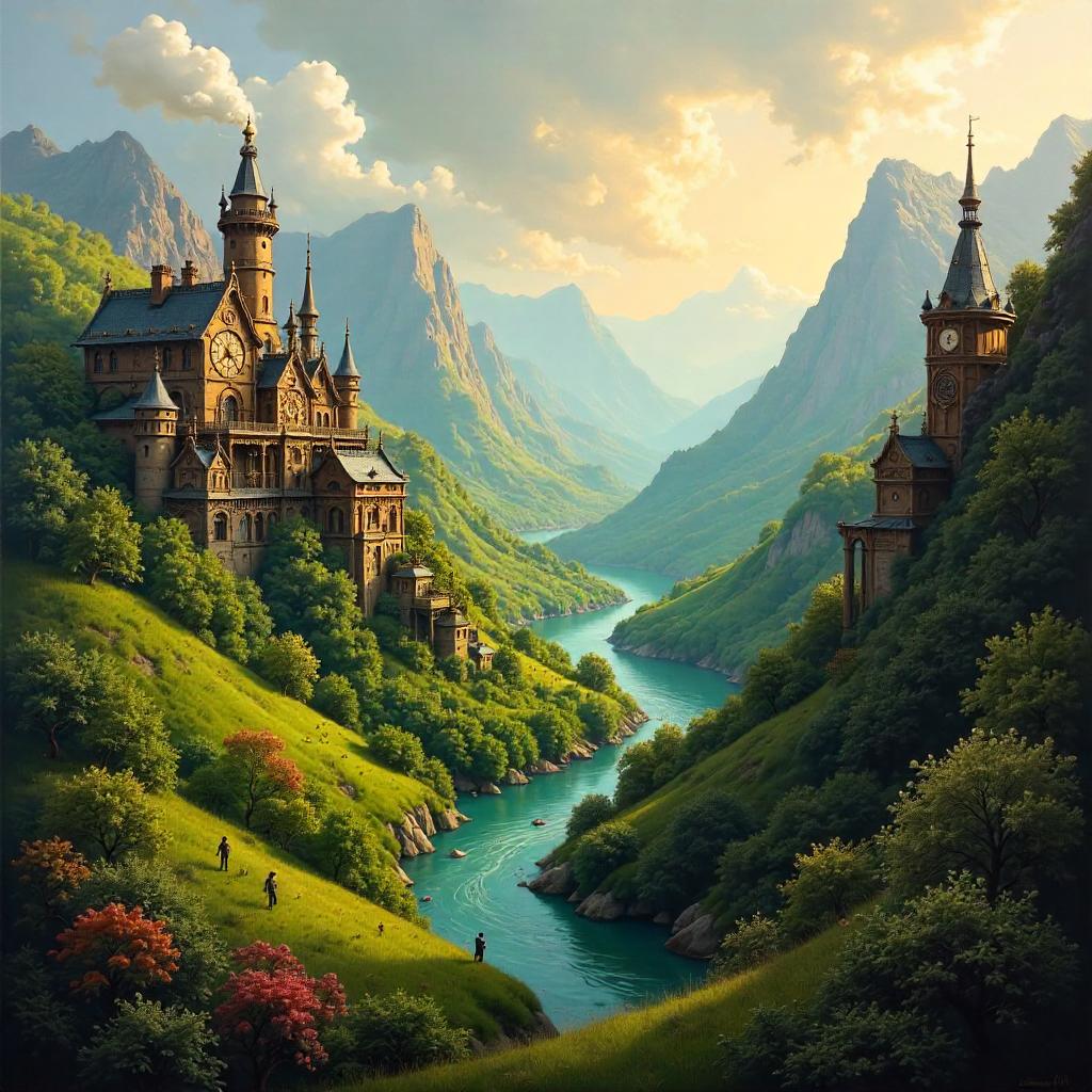 Valley of Gears: An Oil Painting in a Clockwork City