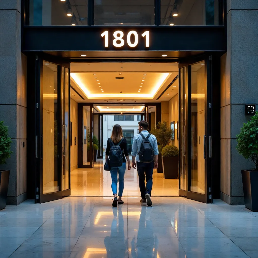 Two People Entering the 1801 Modern Entrance