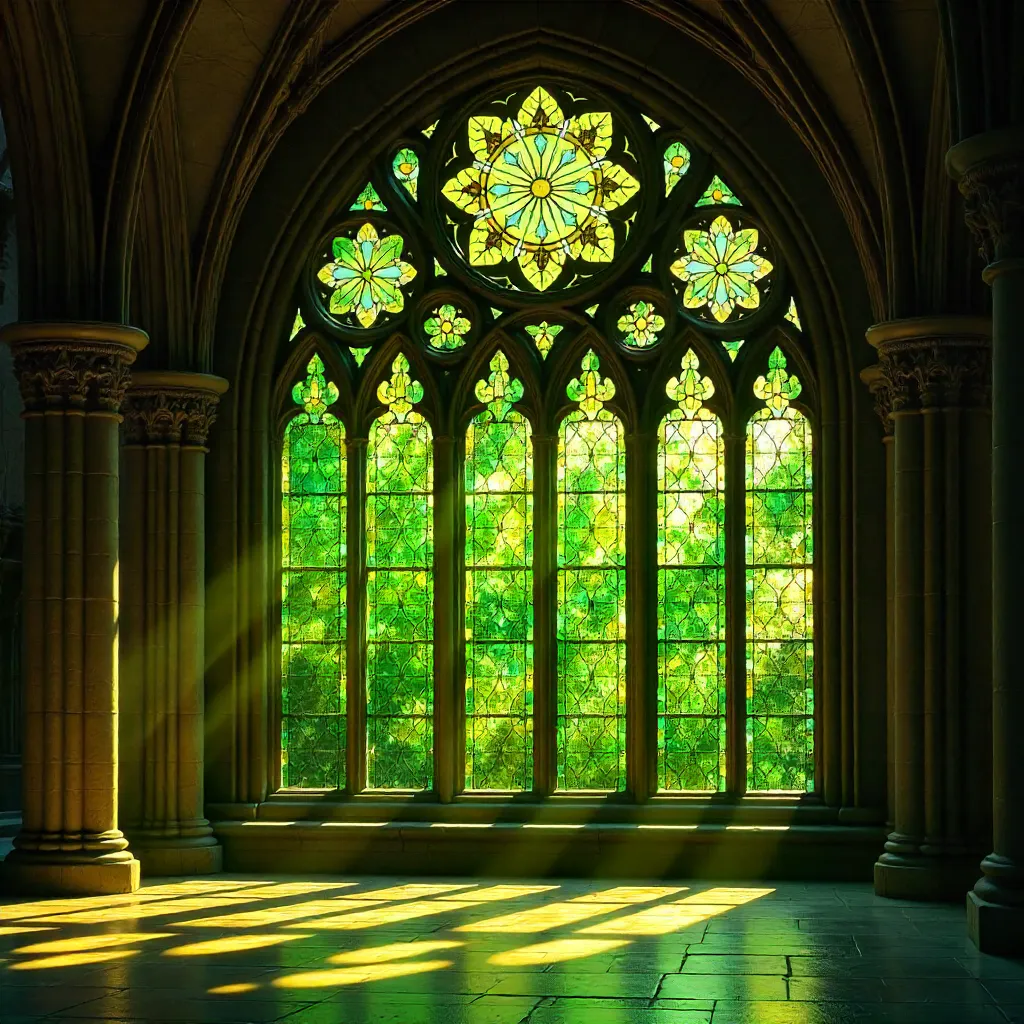 Emerald and Canary Star-Geometric Stained Glass