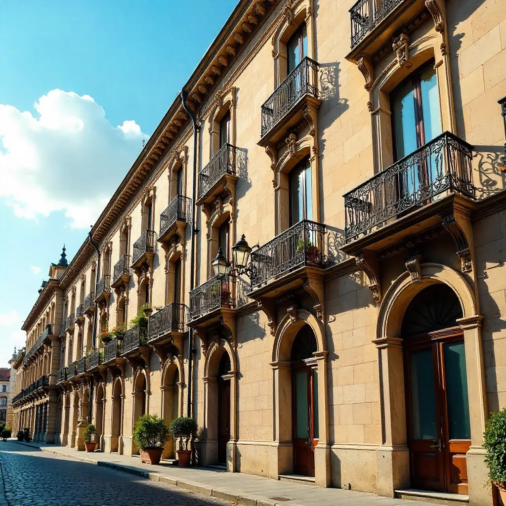 Elegant Historic Building with Wrought Iron Balconies