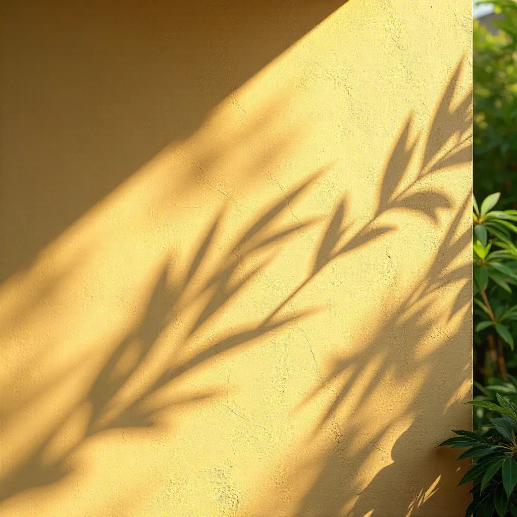 Golden Bamboo Shadow on Sunlit Wall
