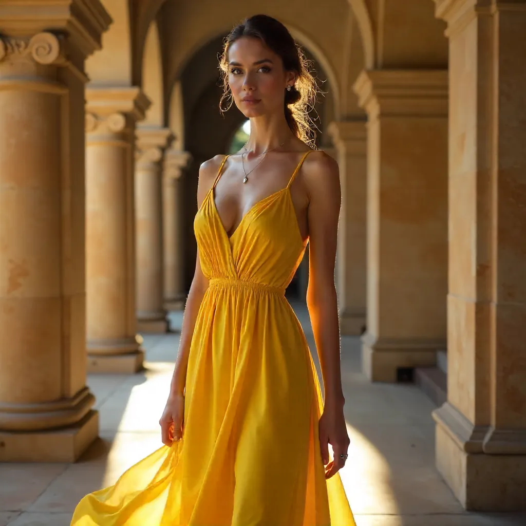 Chiaroscuro Yellow: Fashion Portrait in Historic Arches