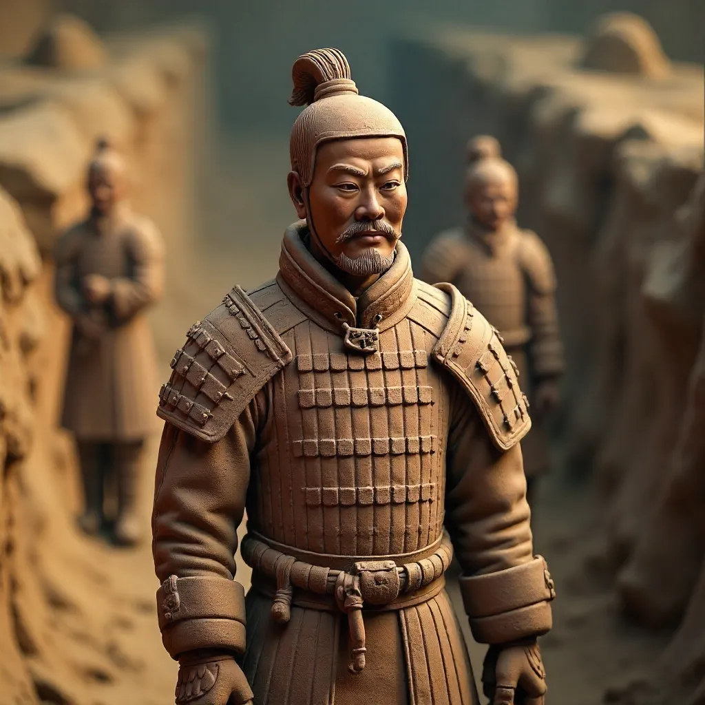 A Detailed Close-Up of a Terracotta Warrior in Xi'an