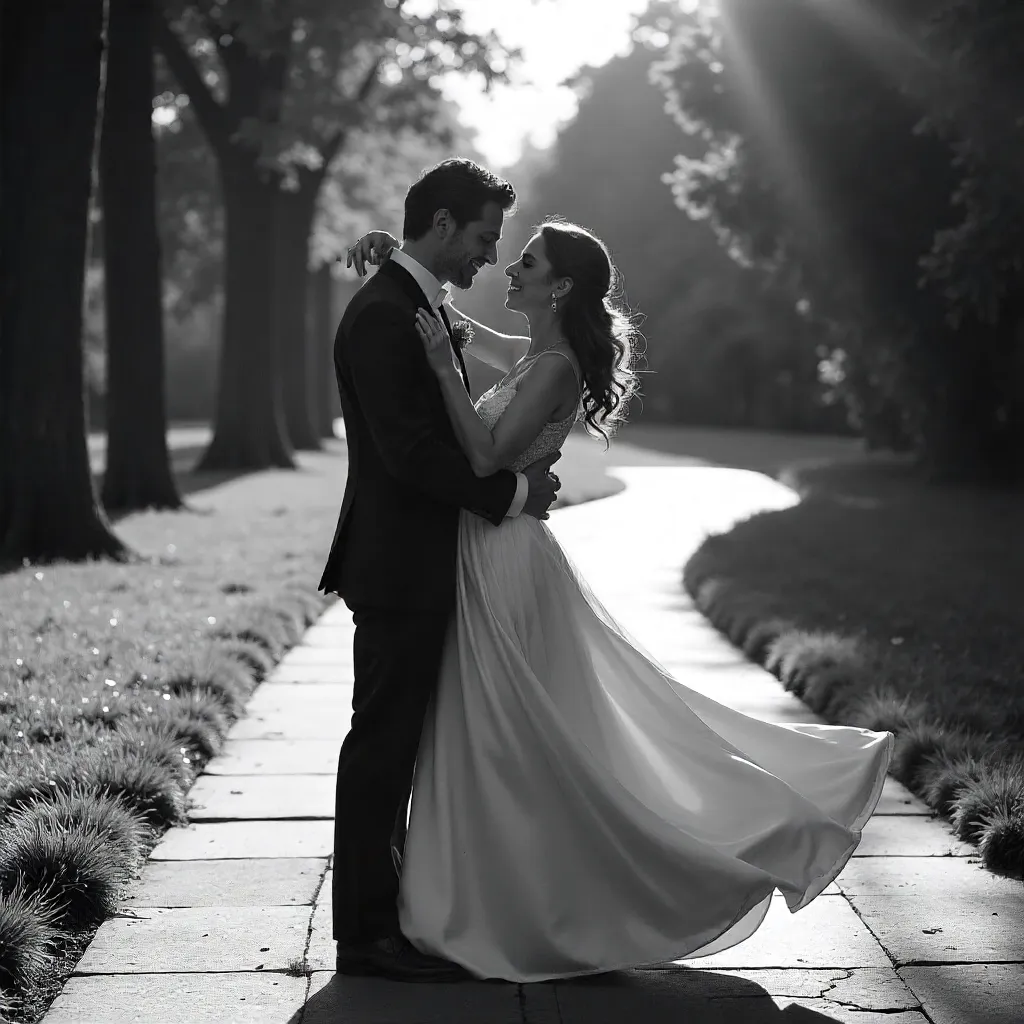 Timeless Outdoor Dance in Black and White Romance